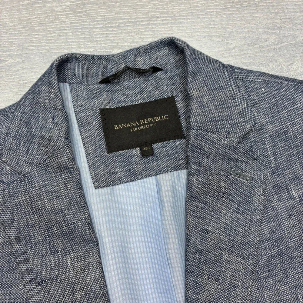 Banana Republic Blazer Mens 38S Blue Linen Tailored Fit Sport Coat 402018-00
